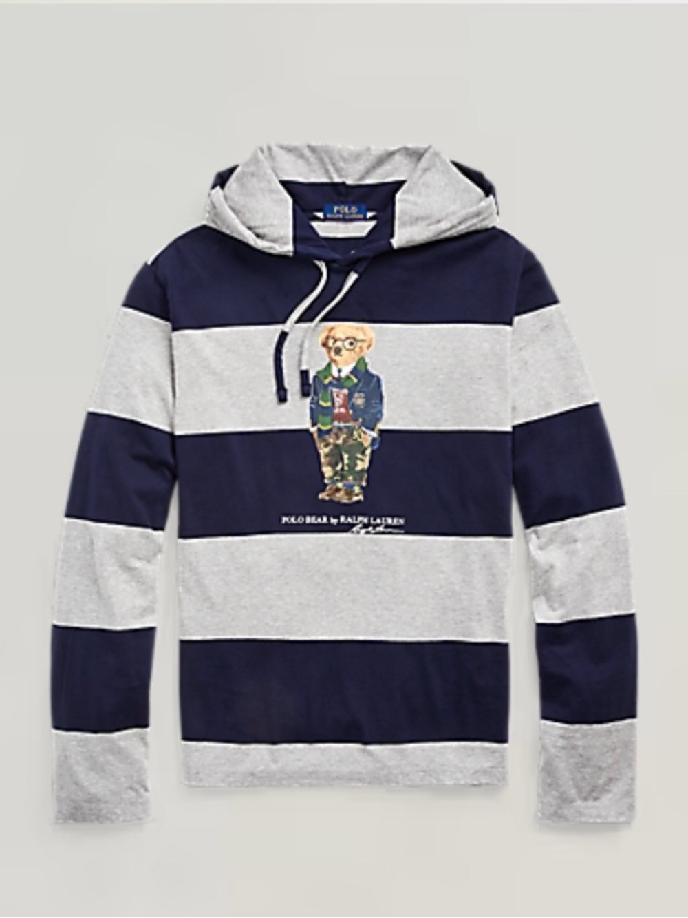 Ralph Lauren Navy & Light Gray Striped Bear Pullover Hoodie